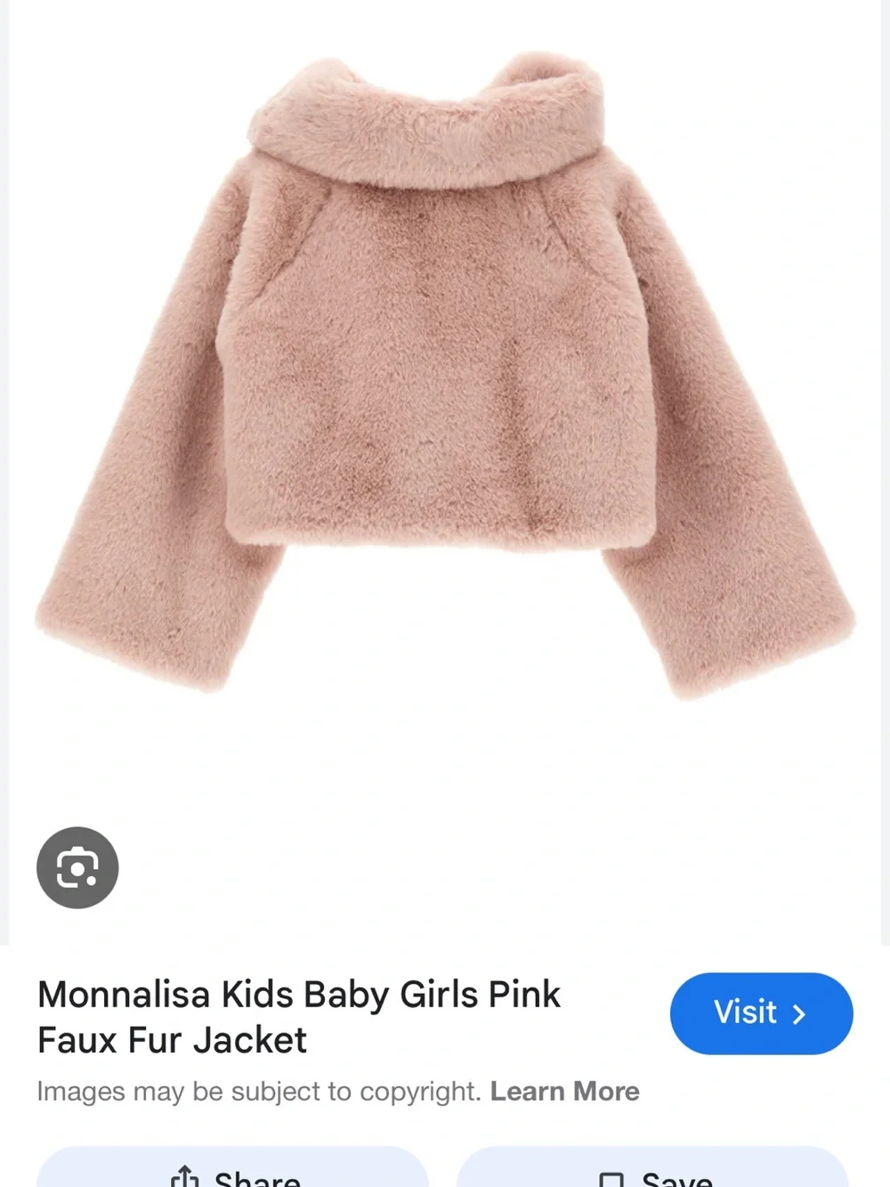 MonnaLisa Blush Pink Faux Fur Cropped Jacket with Bow